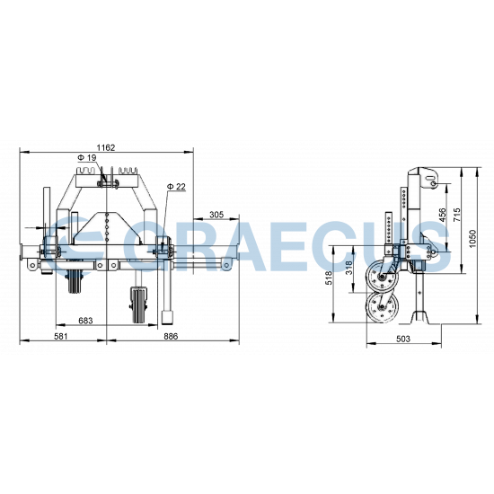 Базова рамка с хидравлично изнасящо се рамо - дясно за трактор Graecus CHIMERA SH90 R